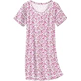 Ekouaer Cotton Nightgowns for Women Oversized Sleepshirt Tshirt Night Gown Short Sleeve Night Shirt Casual Soft Sleepwear Pink Floral Medium