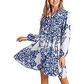 CUPSHE Women's 2025 Fall Dress Long Sleeve V Neck Button Floral Tunic Ruffled Casual Flowy Mini Summer Dress