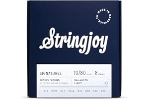 Stringjoy BAL108 8 String Signatures Nickel Electric Guitar Strings, (Balanced Light Gauge, 10-80)