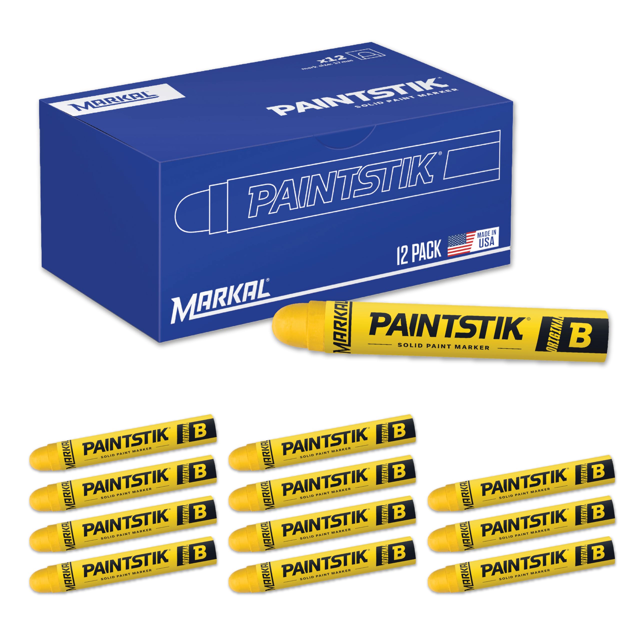 Photo 1 of Markal 80221 B Paintstik Solid Paint Ambient Surface Marker, Yellow, 11/16" x 4-3/4" (Pack of 12)