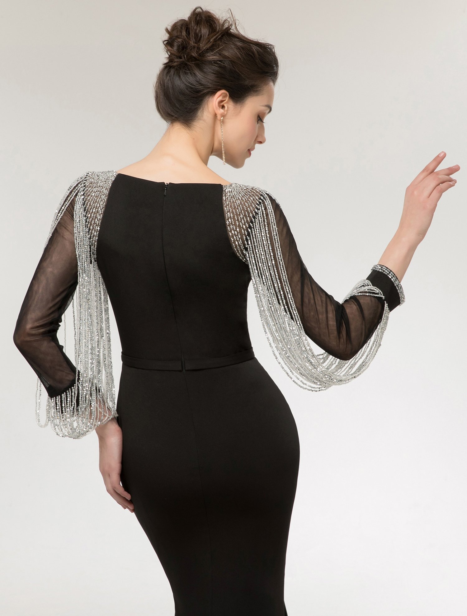 OkayBridal Women's Mermaid Evening Dresses Long Sleeves Black Spandex