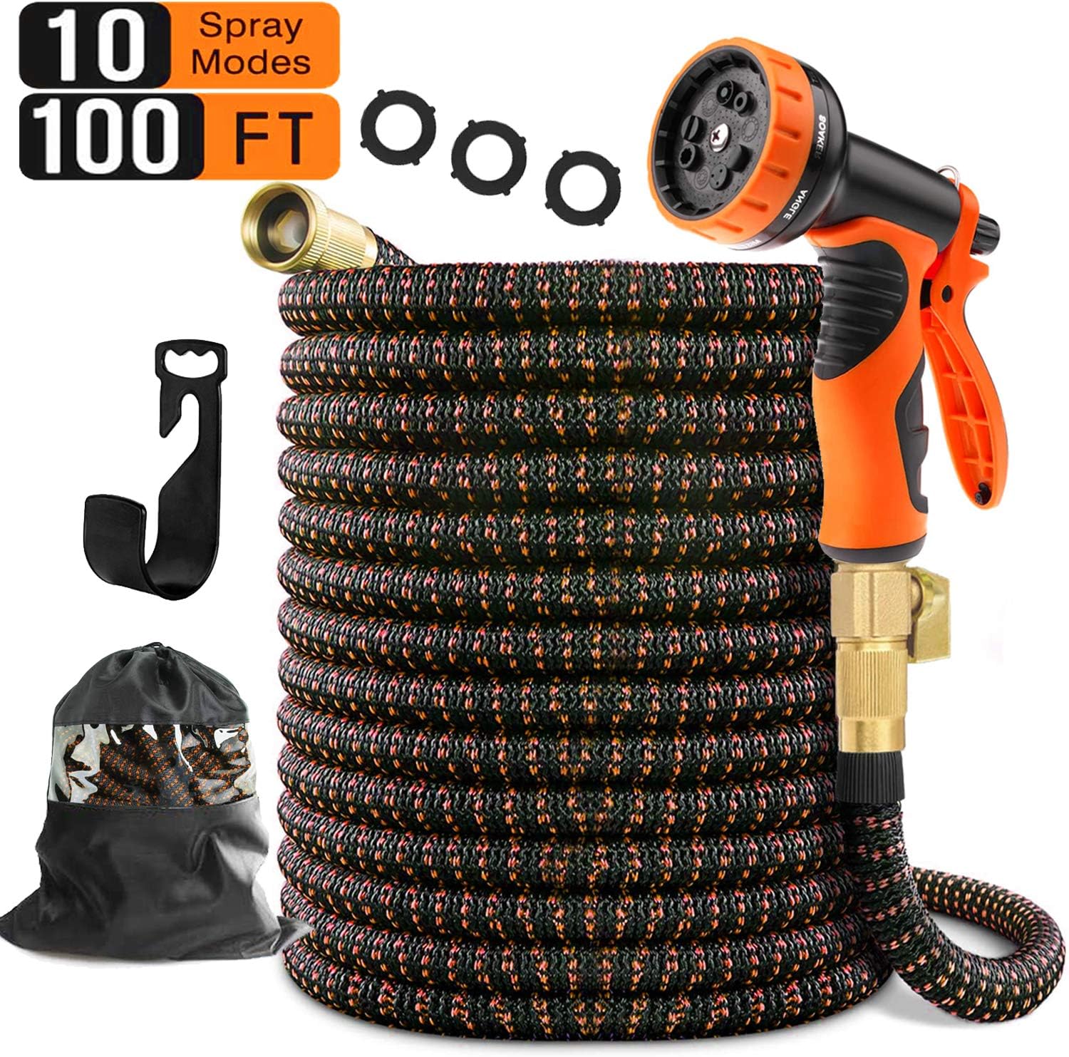 Garden Hose Expandable Garden Hose 100 ft Garden Hose with Triple Layer Latex Core, 3/4" Solid Brass Fittings, 3750 D Extra Strength Fabric 10 Function Spray Nozzle for All Your Watering Need: Home Improvement