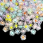 Honkoolly 200pcs 12mm Flower Acrylic Beads Mix Candy Colors Flower Plastic Pastel Beads for DIY Crafts Braids Bracelet Earring Jewelry Making