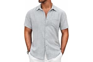 COOFANDY Mens Button Down Short Sleeve Shirt Casual Shirts Summer Beach Textured Shirts with Pocket