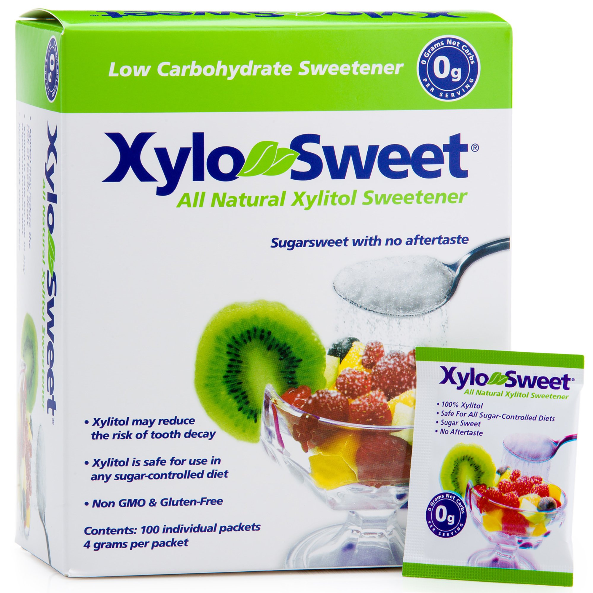 Xlear XyloSweet Plant Sourced Xylitol Sweetener - Pure Natural Sugar Substitute, Granules, Non-GMO, Gluten-Free, 100 Packets (Pack of 1)
