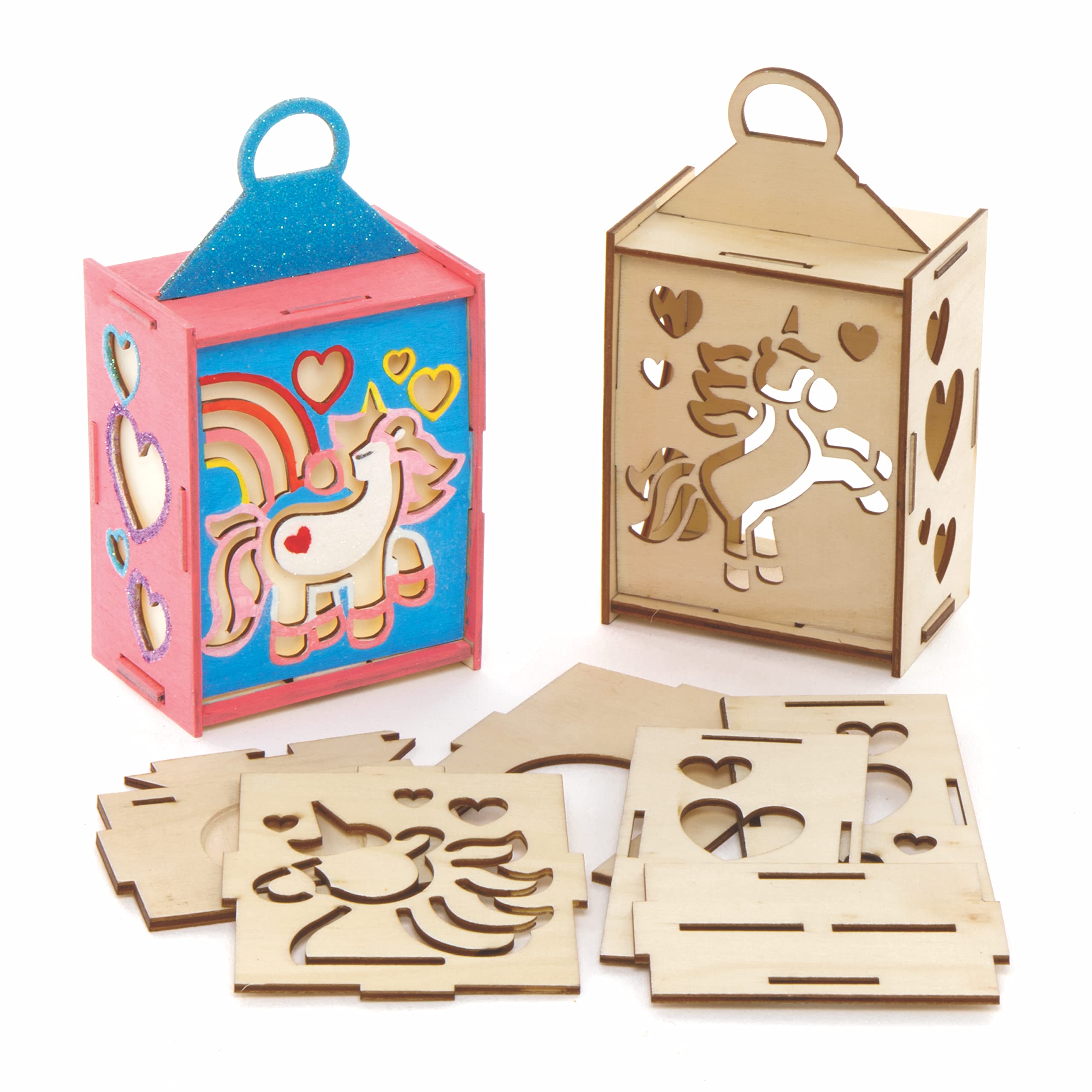 Baker Ross AX665 Unicorn Lantern Kits - Pack of 3, Woodcraft Crafts for Kids Arts and Crafts Activities, Great for Unicorn Themed Parties!