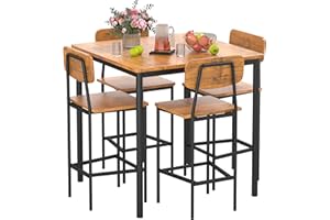 TJYGO Kitchen Table and Chairs for 4, Dining Table Set for 4 with Space-Saving Design, Industrial Dining Room Table Set for Family Dinner, Party, Brown