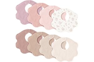 Konssy Muslin Baby Bibs 8 Pack, 100% Cotton Absorbent Bandana Drool Bibs for Teething and Drooling for Unisex Boys and Girls