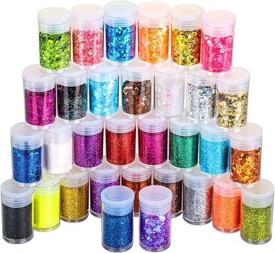 LEOBRO Glitter Set 32 Jars Fine & Chunky Holographic Craft Glitter 32pcs