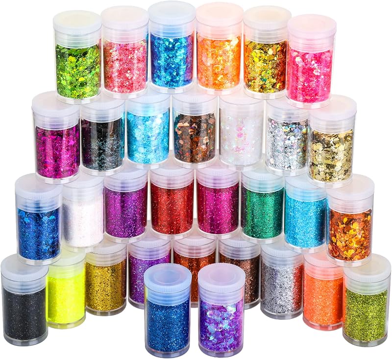 LEOBRO Glitter Set 32 Jars Fine & Chunky Holographic Craft Glitter 32pcs