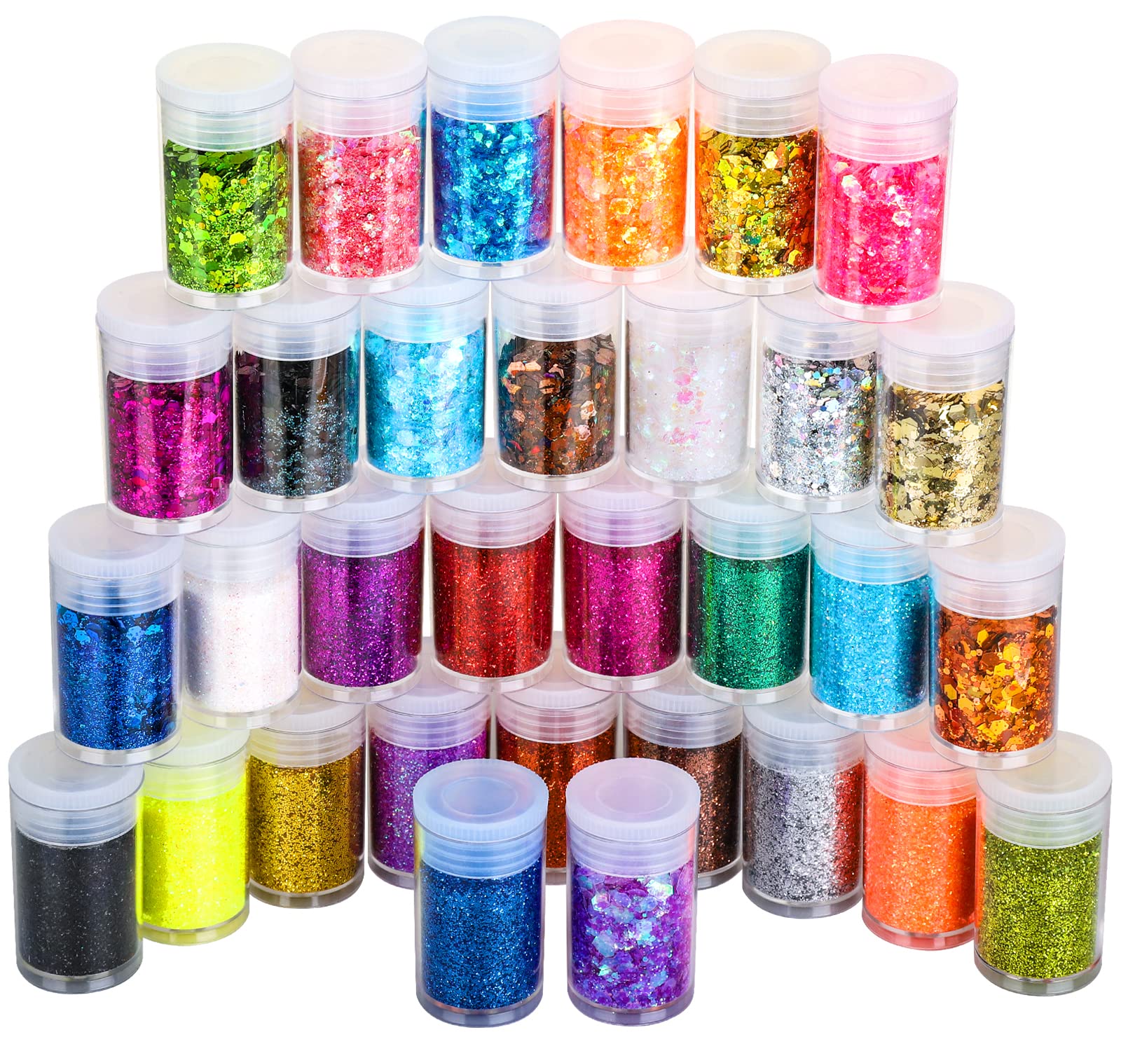 LEOBRO Fine & Chunky Glitter Set, 32pcs Extra Fine & Holographic Craft Glitter for Christmas Resin, Nails & DIY Art