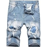 HENGAO Men's Ripped Jean Short Distressed Straight Fit Denim Shorts