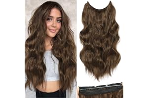 BUPPLER Halo Hair Extensions 20 Inch Invisible Wire Hair Extensions Adjustable Long Wavy Hairpiece Synthetic Upgrade 4 Secure Clips in Hairpieces 20 Inch,Medium Brown