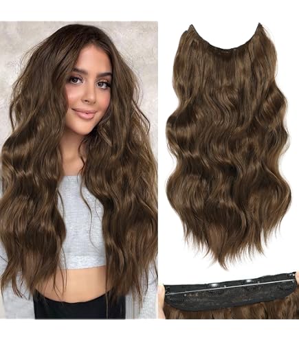 Amazon.com : MORICA Halo Hair Extensions 20 Inch Light Brown  display picture 1