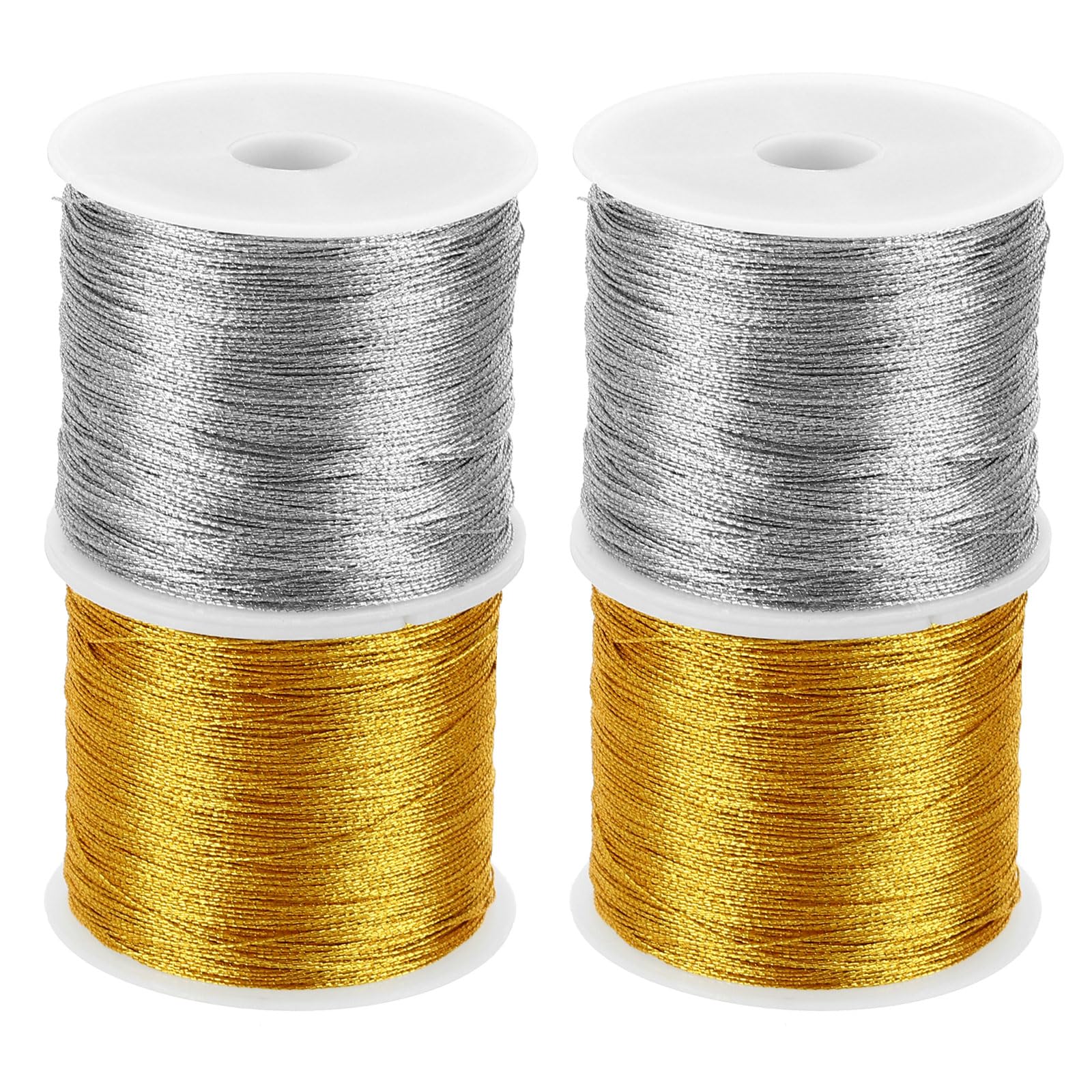PATIKIL Total 436yard Metallic Cord Set, 4Rolls 0.3mm Dia Tinsel Ornament String Thread for Craft Beading Jewelry Making Gift Wrapping Decoration, Gold,Silver