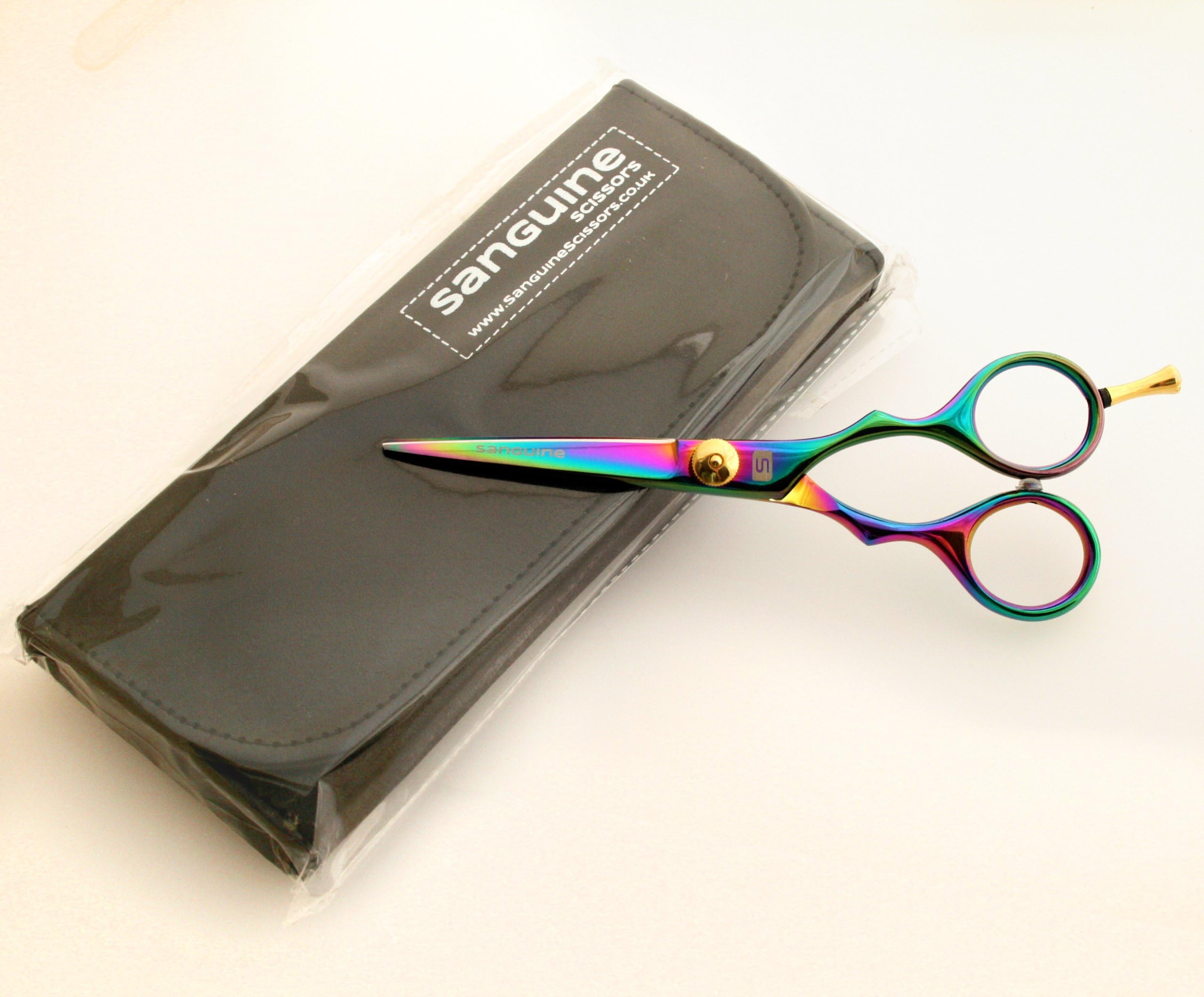 Japanese Titanium Coated Hair Cutting Scissors, Experience Ultra-Sharp Blades, Prevent Split Ends. 5 Inch, 13 cm - Case
