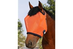 Harrison Howard All Round Mesh Horse Fly Mask UV Protective with Fleece Padded Edging Vibrant Orange L