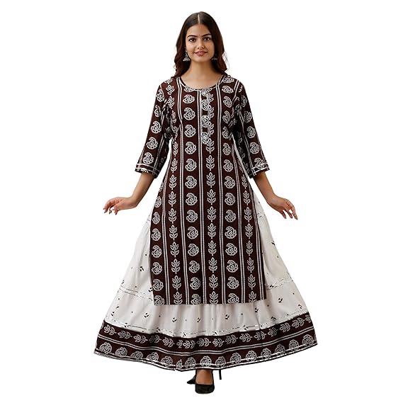 Women's printed rayon kurta set with skirt Clearance