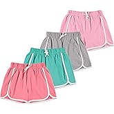 Pink Angel 4 Piece Dolphin Shorts for Girls, Running, Gym Workout Shorts for Kids, Activewear Drawstring Cotton Shorts