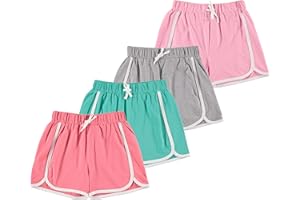 Pink Angel 4 Piece Dolphin Shorts for Girls, Running, Gym Workout Shorts for Kids, Activewear Drawstring Cotton Shorts