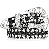 SUOSDEY Kids Rhinestone Western Belt for Girls Boys, Cowboy Cowgirl Diamond Studded Bling Leather Belt