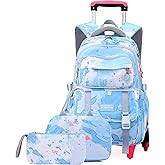EKUIZAI Girls Trolley Backpack Set Cute Colorful Girls Rolling Backpack Middle School Trolley Schoolbag with Wheels