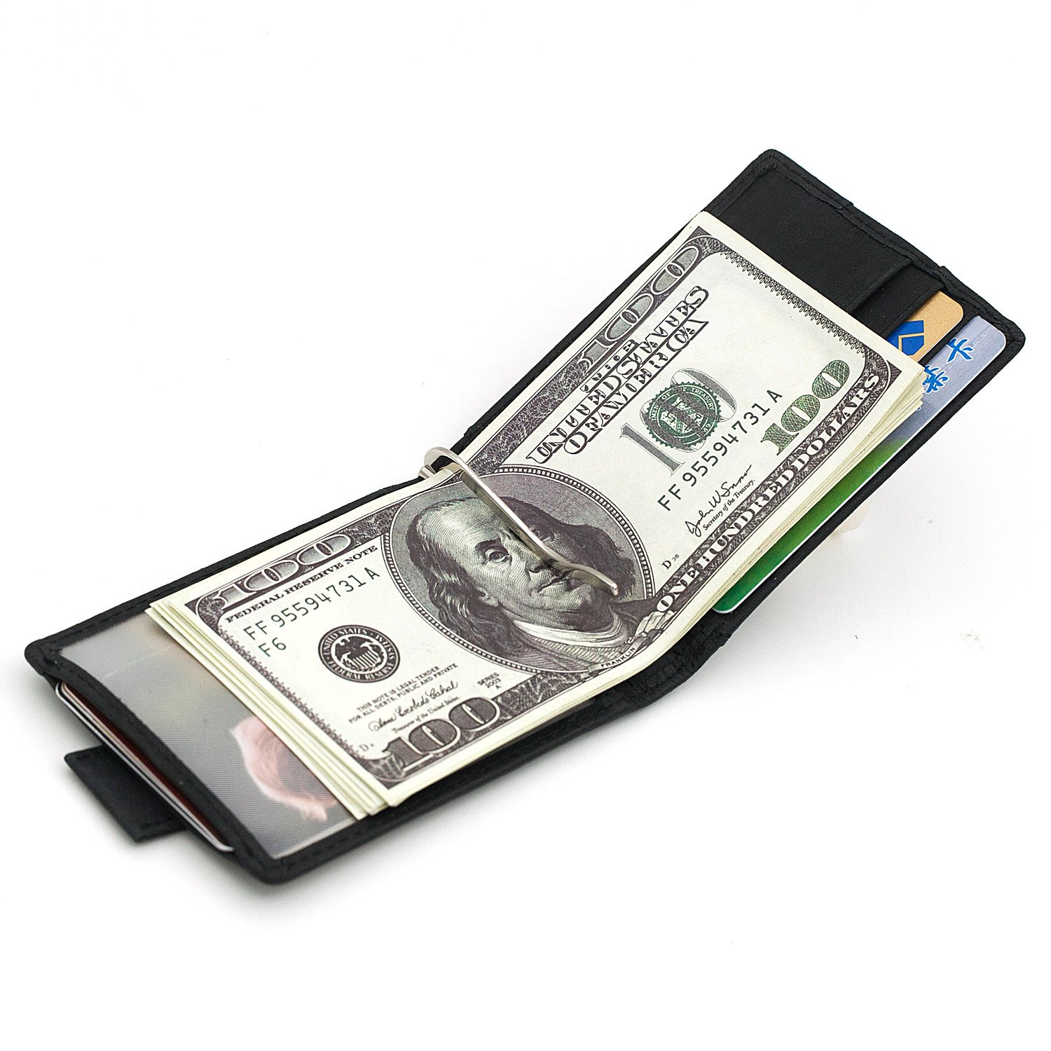 RFID Blocking Ultra Slim Leather Thin Minimalist Pocket Wallets for Men Money Clip