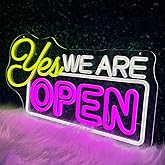 BUIZZEUOIV Open Neon Sign, Large 20'' LED Open Business Sign for Stores, Yes We Are Open Light Up Sign Eye-Catching Window Door Decor for Shop, Cafe, Office, USB Powered Dimmable - Pink