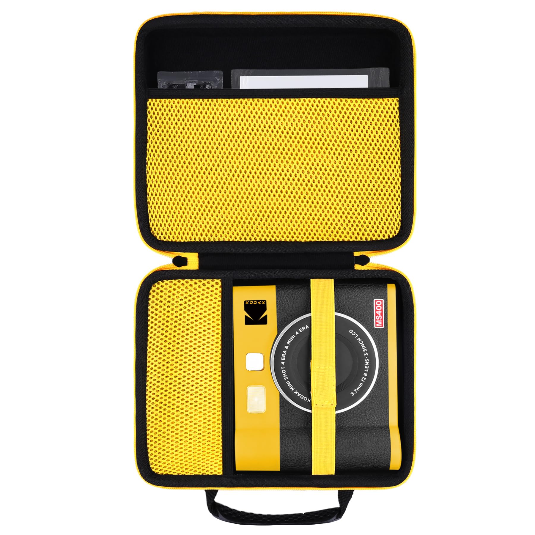 Khanka Kodak Mini Shot 4 ERA 4PASS 2-in-1 Instant Camera and Photo Printer Hard Travel Protective Carrying Case with Shoulder Strap, Case Only,Black,Yellow Zipper