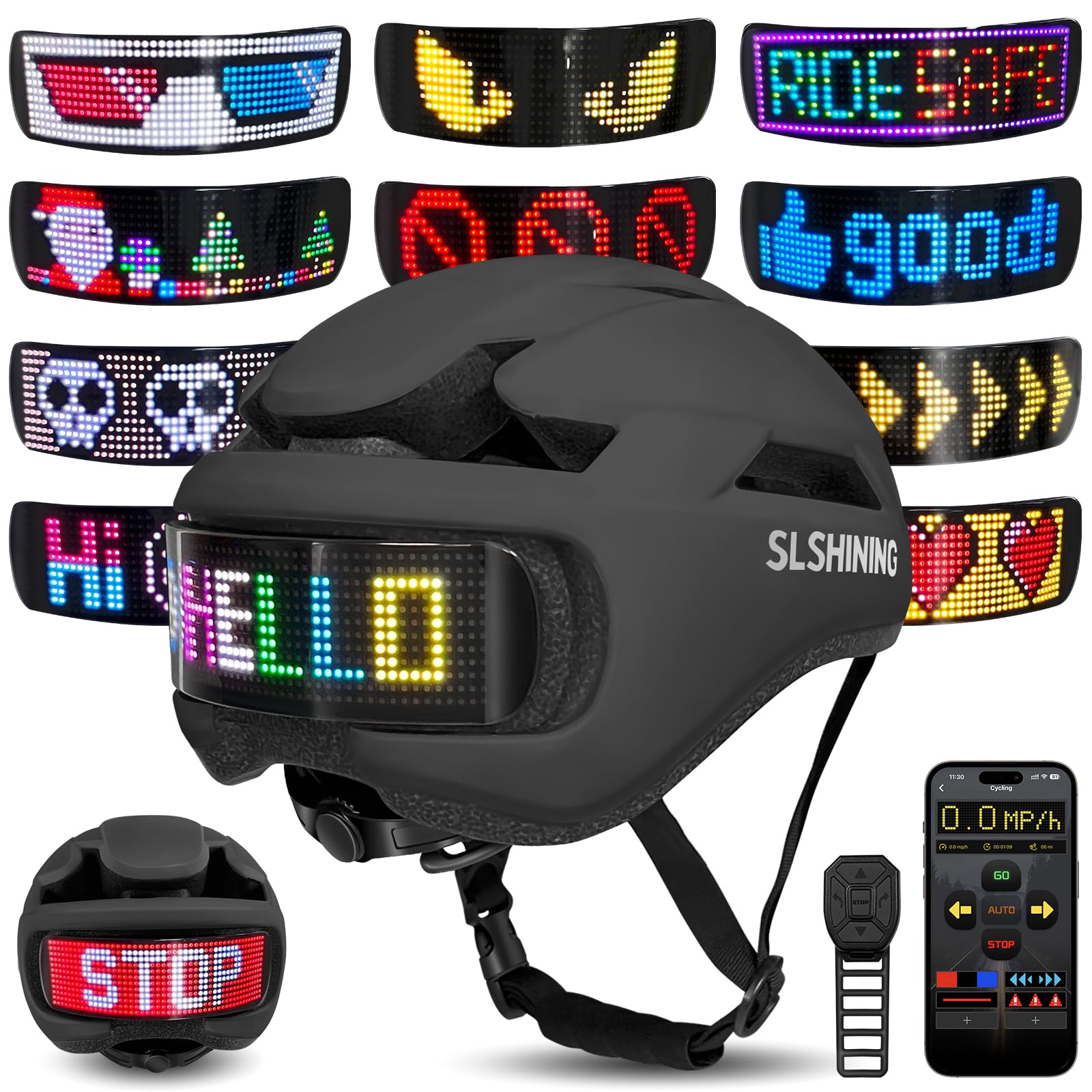 Photo 1 of Adult Bike Helmet Smart Bike Helmet with LED Lights Bicycle Helmets for Men Women LED Cycling Helmet with APP and Remote Control for Commmuting Road Biking Skating, Bike Accessories (Fits 58-61cm)