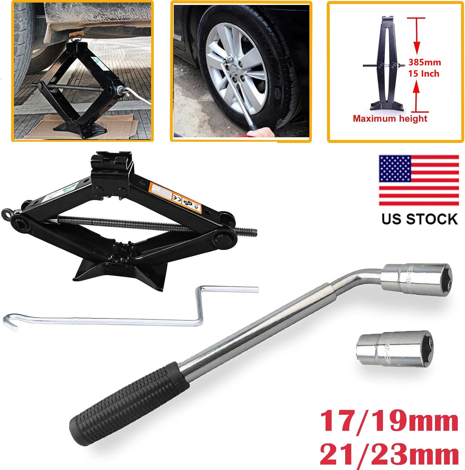 DICN Auto Spare Car Tire Changing Tools Kit 2 Ton Scissor