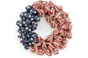 HUASHEN 24 Inch Summer Wreath Patriotic for Front Door, 4th July Independence Day Wreath America Patriotic Flag Burlap Farmhouse Decor, Memorial Day Americana Wreaths for Front Door Window Christmas Decor