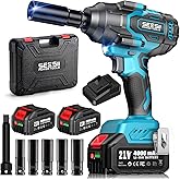 Seesii 1000N.m (738ft-lbs) Cordless Impact Wrench High Torque,1/2" Brushless Impact Gun w/Two 4.0Ah Battery,Fast Charger, 5 Sockets & Storage Case, Electric Impact Wrench for Car Truck,WH760