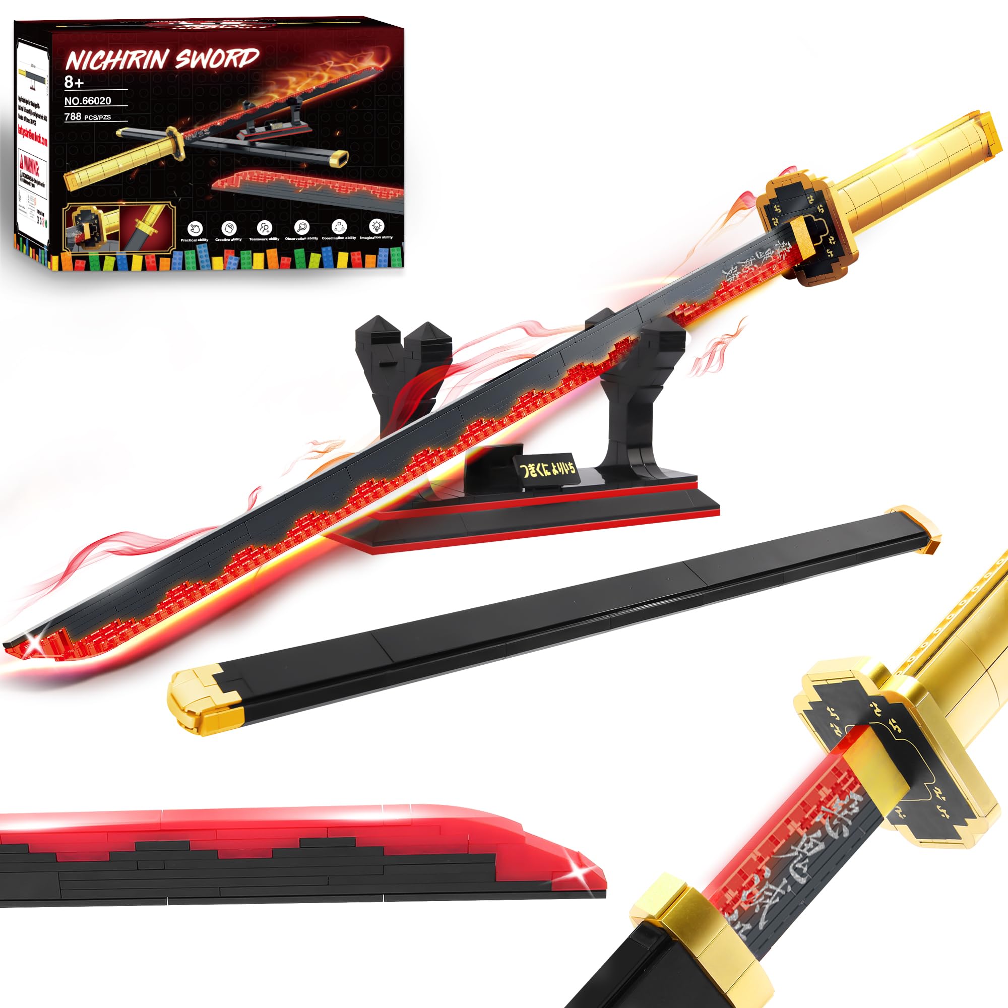 Photo 1 of Swords Building Sets for Boys 8-14, 39in Tsugikuni Yoriichi Sword Building Block with Scabbard and Stand, Anime Sword Building Toy Gift Katana, 788 Pcs