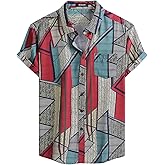 MCEDAR Mens Casual Short Sleeve Button Up Vintage Summer Hawaiian Beach Vacation Shirts (Size S-5XL Big and Tall)
