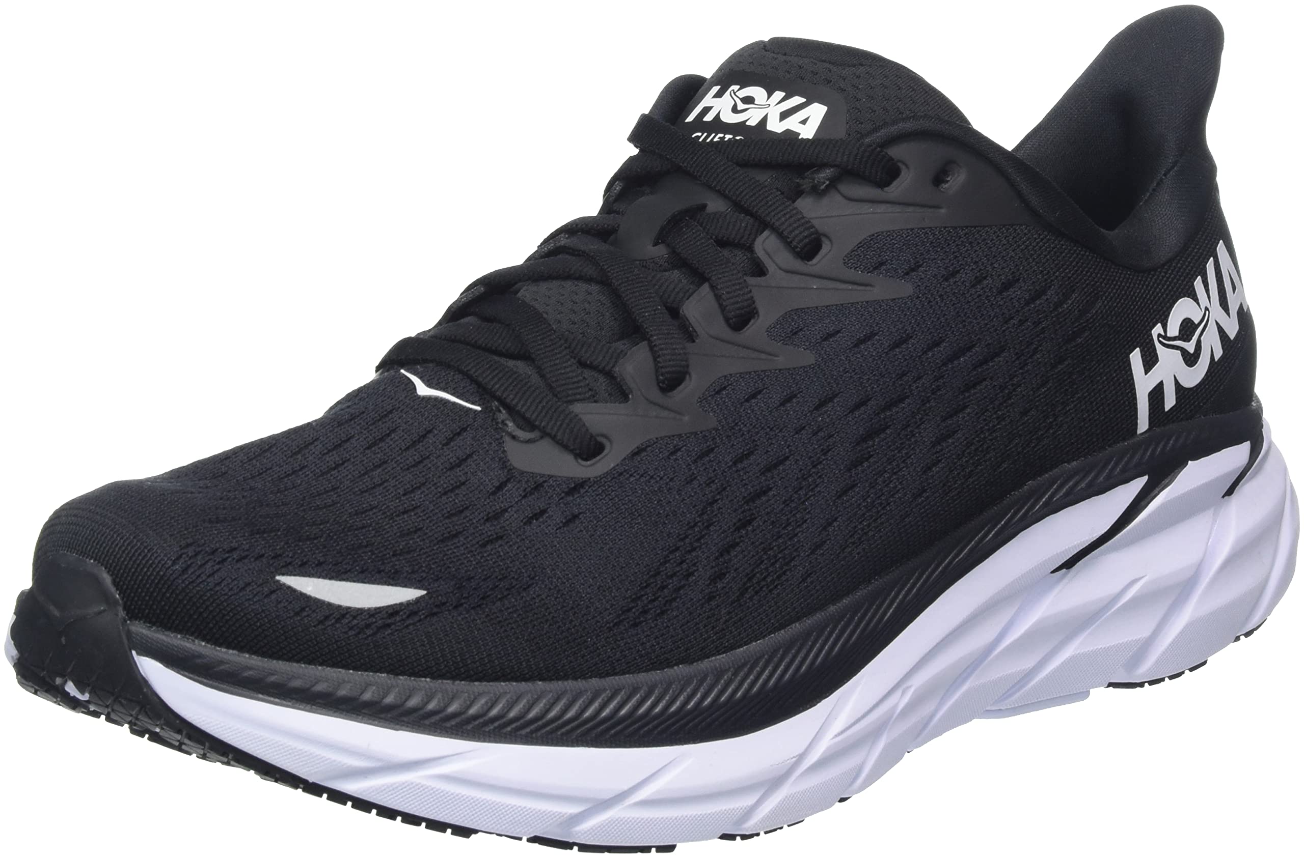 HOKA ONE ONE Men's Clifton 8, Black/White, 14