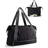 Smasrob Travel Duffle Bag with Shoe Compartment and Laptop Sleeve for Women, Lightweight Weekender Duffel Bag for Travel, Gym, Hospital Labor Delivery, Black