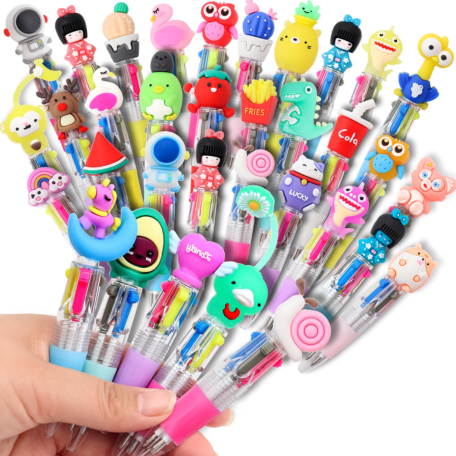 XIANGLONGY 36 PCS Novelty Pens for Kids, 4 in 1 Multicolour Cute Animal Pen, Party Bag Fillers for Kids, Mini Pens for Girls Boys, School Prizes Birthday Party Favours