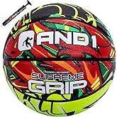 AND1 Supreme Grip Official Regulation Size 7 (29.5 inches) Rubber Basketball - Deep Channel Construction Streetball, Made for Indoor Outdoor Games