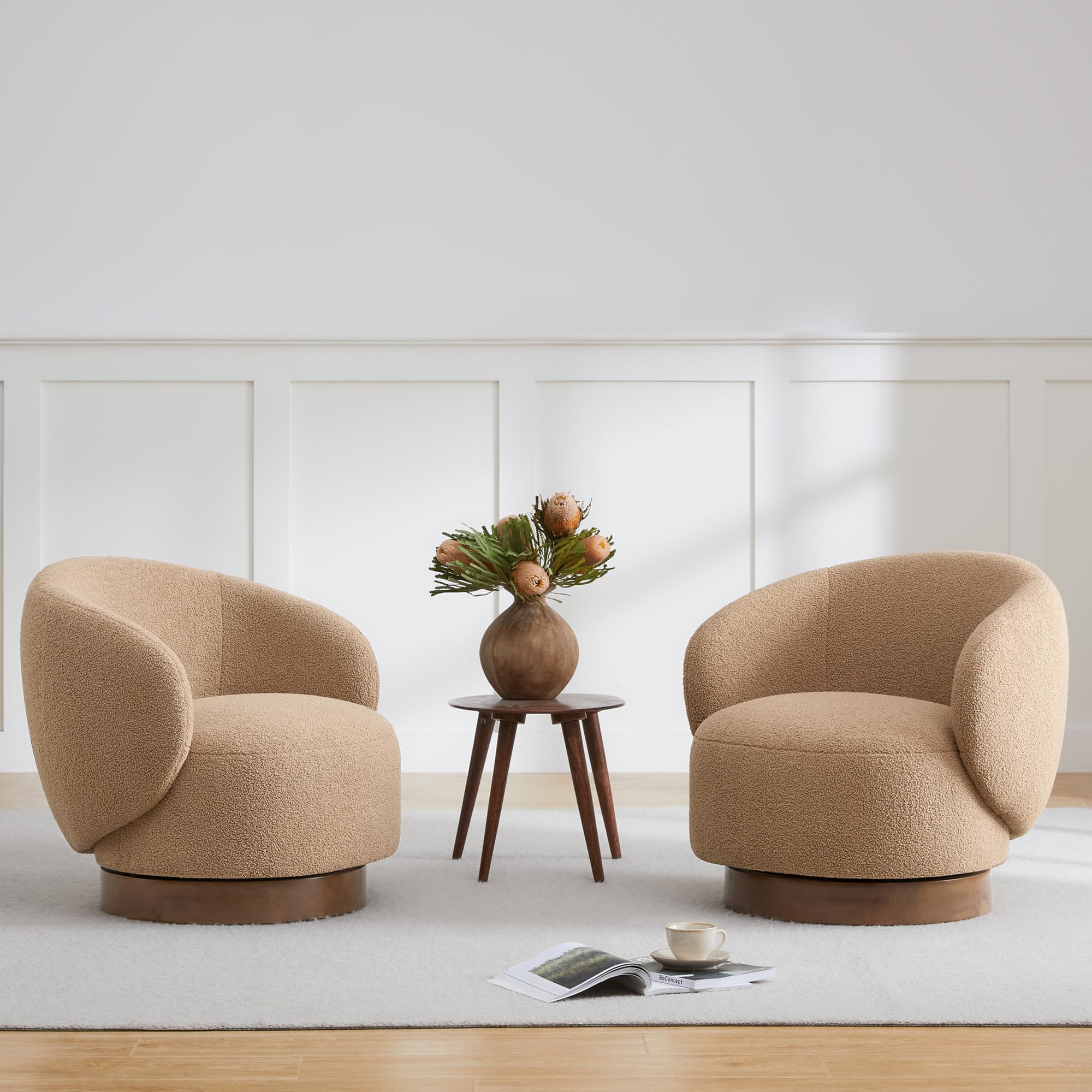Photo 1 of KISLOT Swivel Accent Chair Round Barrel Armchair Upholstered Performance Fabric for Living Room Bedroom Waitingroom,2 Box,Sand