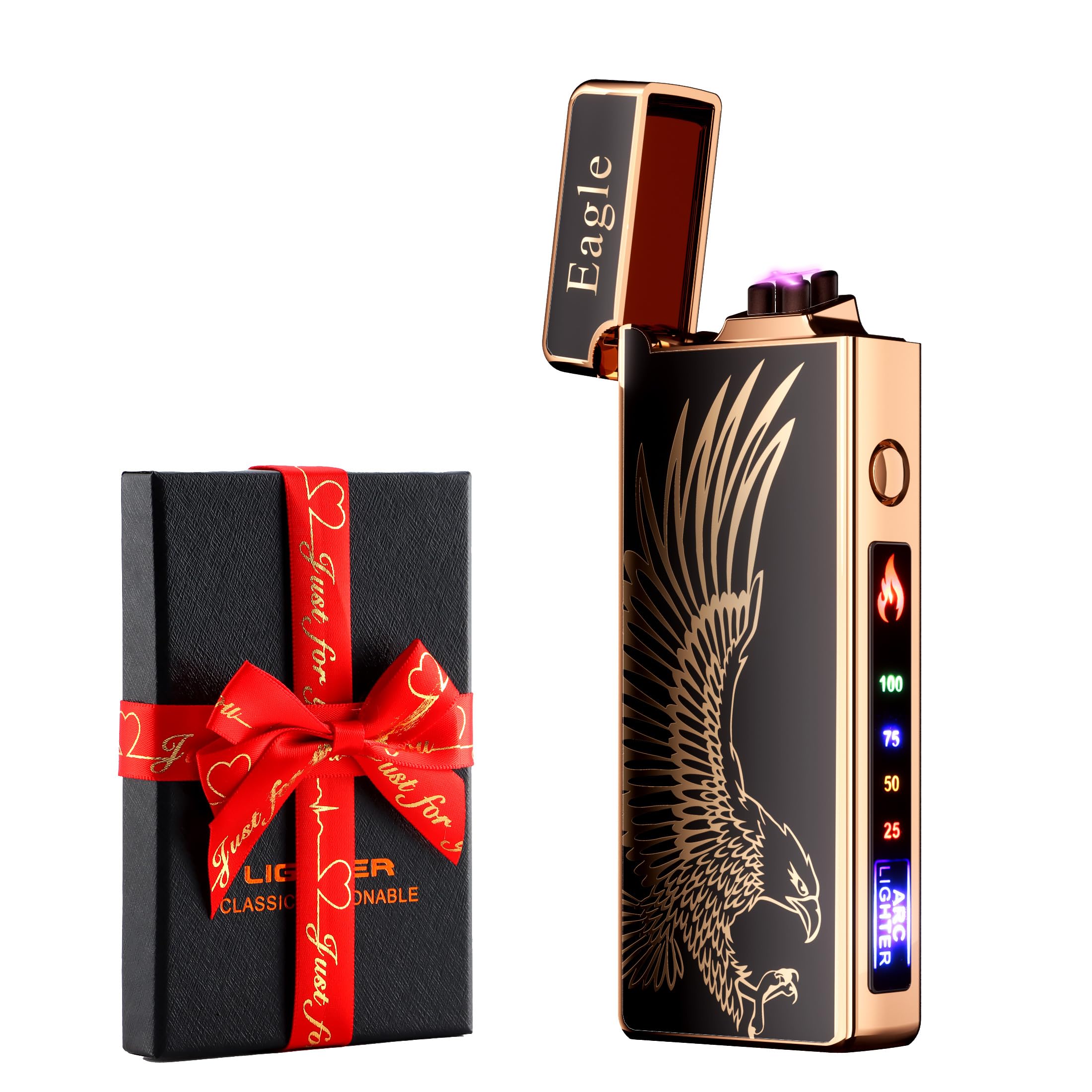 dachance Custom Personalized Cool Lighter Electric Gift Windproof USB Rechargeable Dual Arc for Camping Valentine's Day Gift (Eagle)
