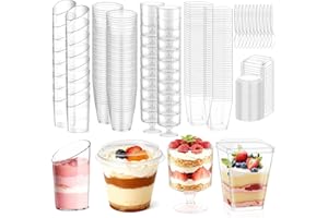 300 Pcs Dessert Cups with Lids and Spoons, 5 OZ Parfait Cups 3 OZ Plastic Desert Cups Clear Mini Shooter for Party Reusable S