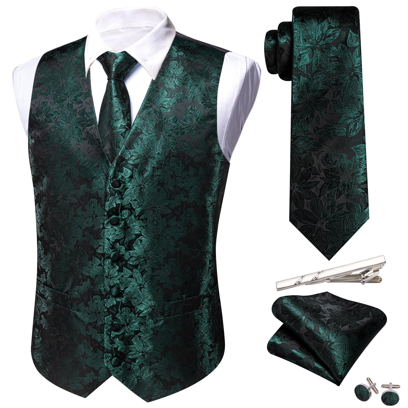 Barry.Wang Mens Suit Vest Paisley/Flower Silk