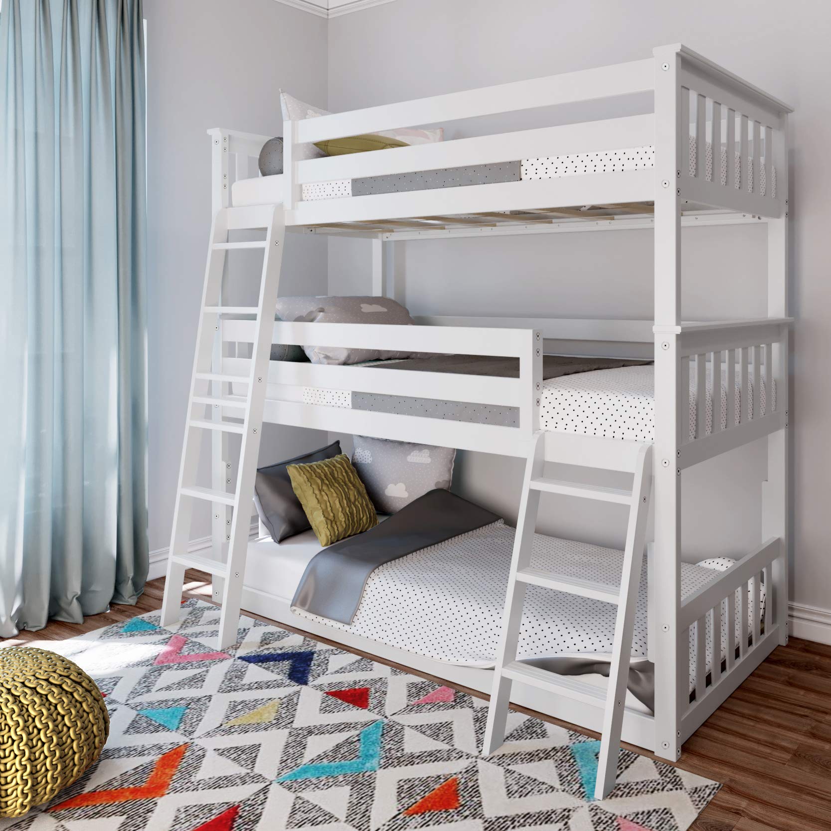 Photo 1 of ***PARTS ONLY***
Max & Lily Triple Twin Bunk Bed, Solid Wood Bed Frame For Kids, No Box Spring Needed, Easy Assembly, White