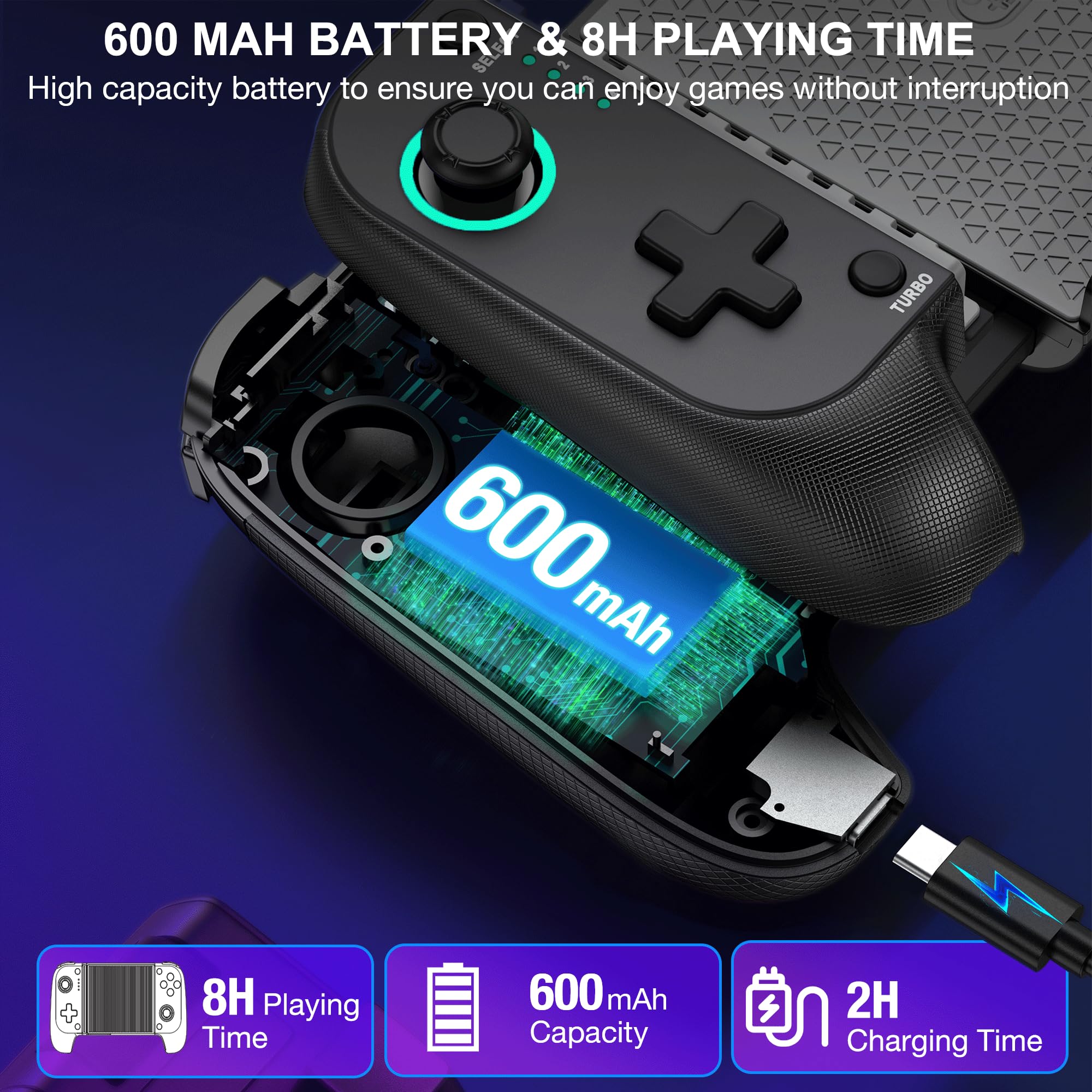 Wireless Phone Controller for iPhone/Android with Hall Joystick, Moblie Controller for iPhone Support Xbox Game Pass, Steam Link, Call of Duty, Roblox, Android & iPhone Game Controller