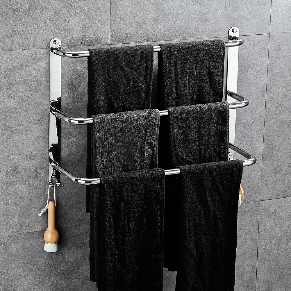 Yeegout No Drill 3-Tiers Towel Bar Stainless Steel Towel Rail Holder for Bathroom Kitchen and Toilet Silver