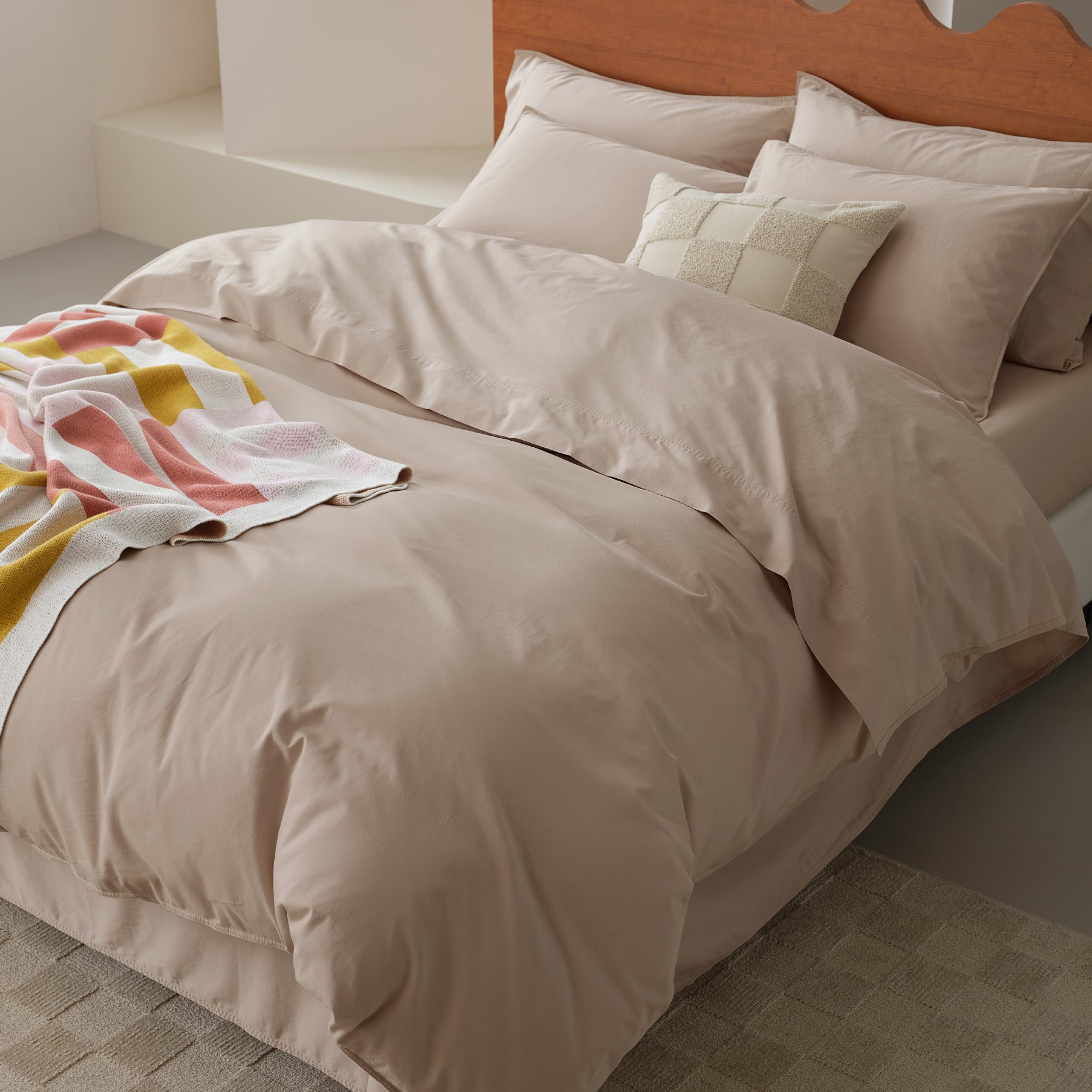 Photo 1 of Double Stitch 100% Organic Cotton Duvet Cover - Soft 3 Piece Bedding Set Queen Size, 300 TC Luxury Hotel Sateen Weave, GOTS Certified Long Staple Cotton, Made in India, Oat