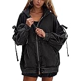 Ythomm Bow Tie Zip Up Hoodie Women Oversized Long Sleeve Hooded Sweatshirts Fall Casual Teens Zipper Jackets with Pockets