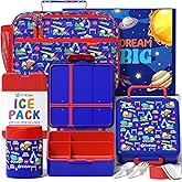 Fimibuke Kids Bento Snack Lunch Box with 4 Compartment, Insulated Bag, Stainless Steel Vacuum Food Jar, Ice Pack, Utensils Set, Birthday Gift for Age 3-12 Back to School Toddler Girl Boy
