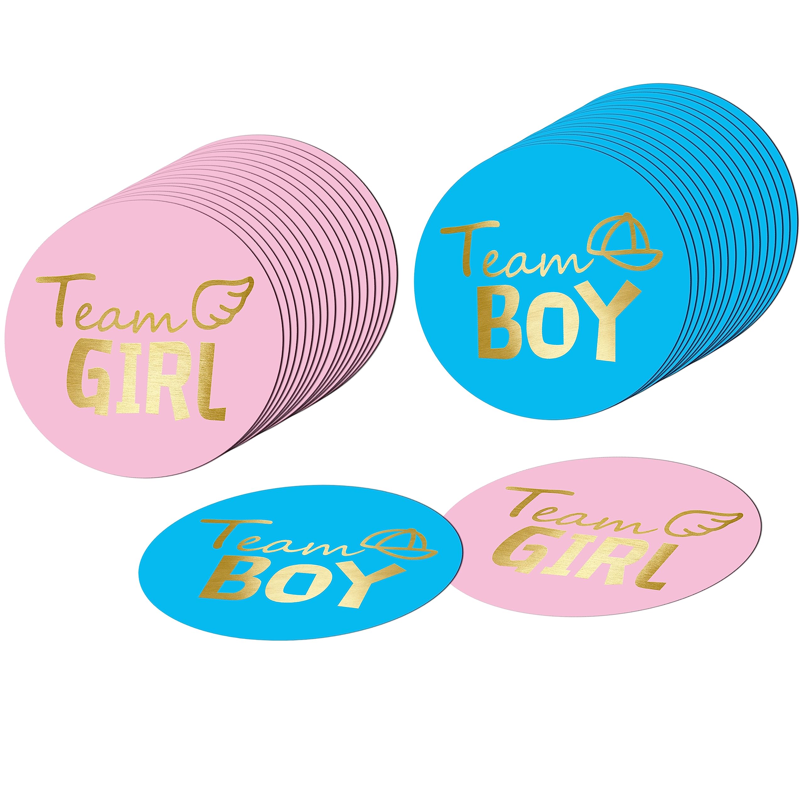 120 PCS Gender Reveal Party Round Stickers Boy and Girl Team Labels Baby Shower Tags Gold Foil Character (Each Measures 2" in Diameter)